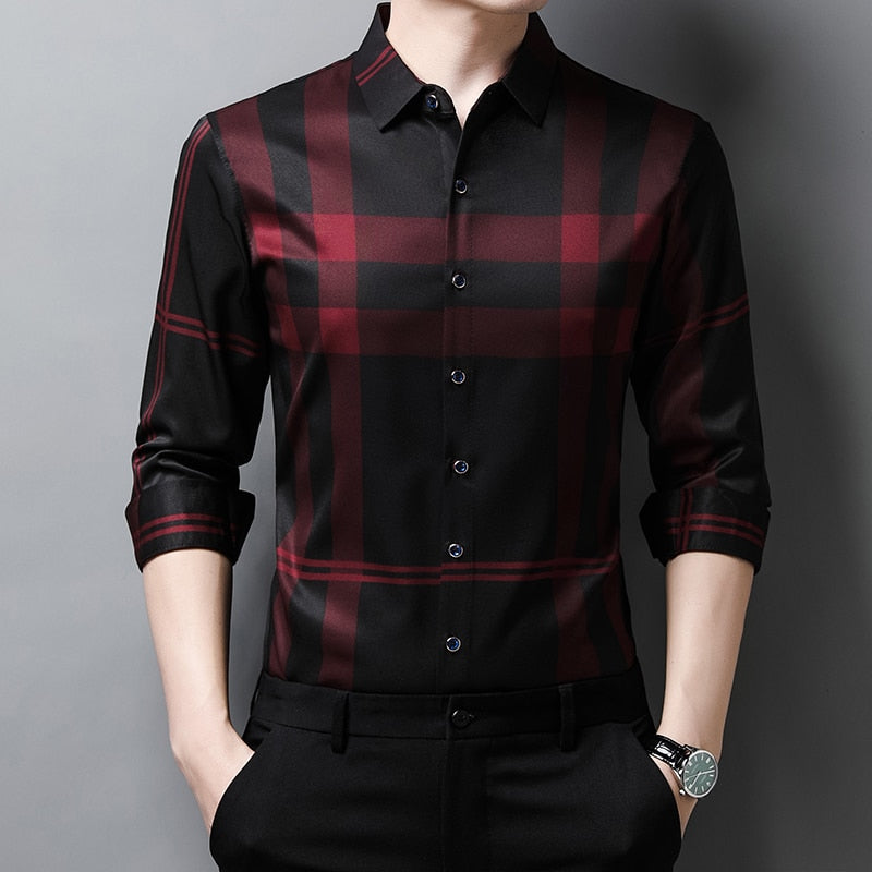 Herren-Seidenhemd Casual Karomuster