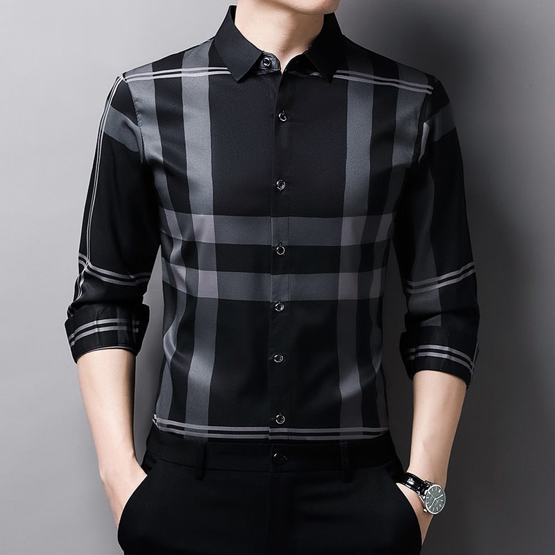 Herren-Seidenhemd Casual Karomuster