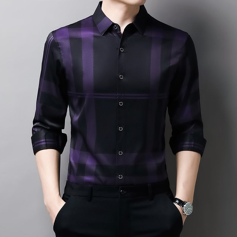 Herren-Seidenhemd Casual Karomuster